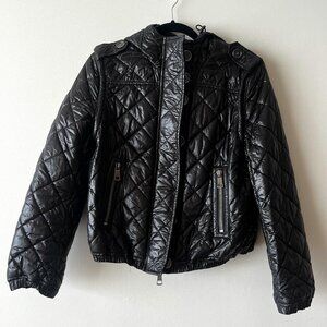 Burberry Brit Glossy Black Quilted Jacket with Zip-Off Sleeves - Size 4